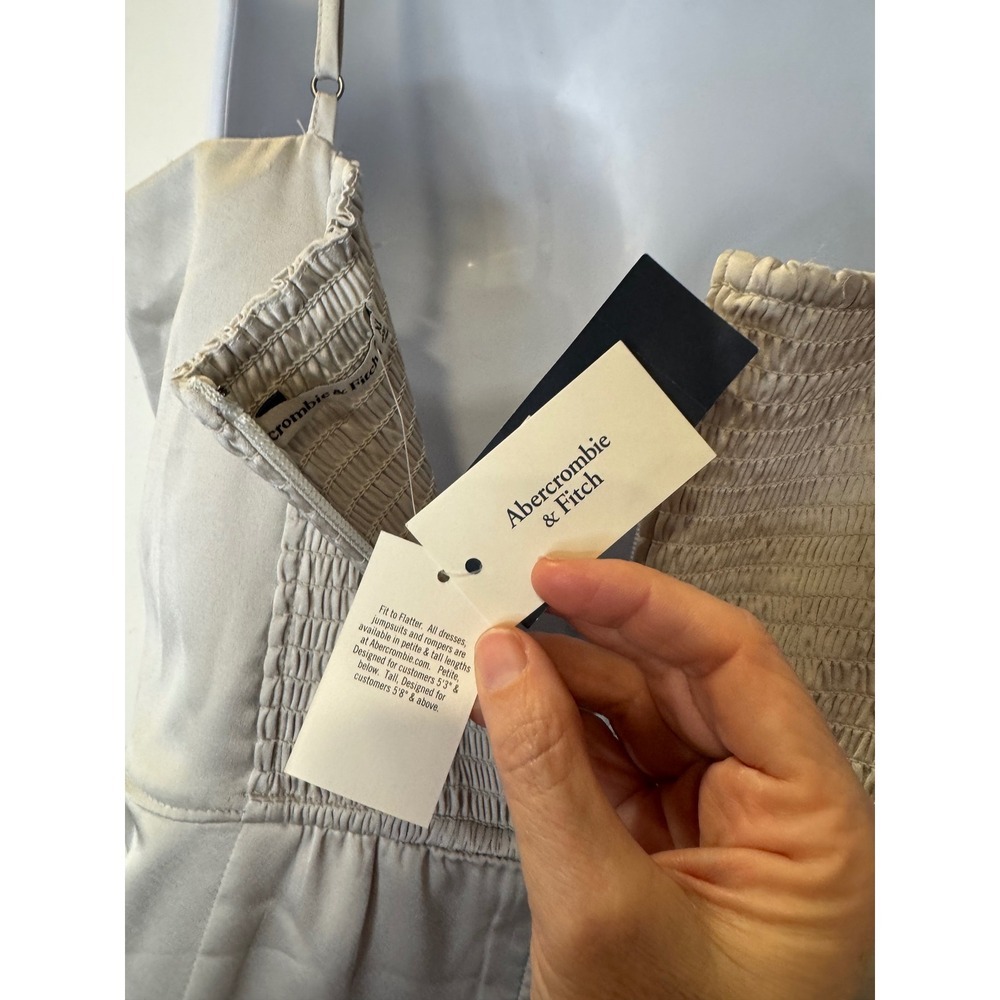 Abercrombie Fitch Satin Ruched Cami Slip Dress XLarge Silver NWT - Picture 7 of 7